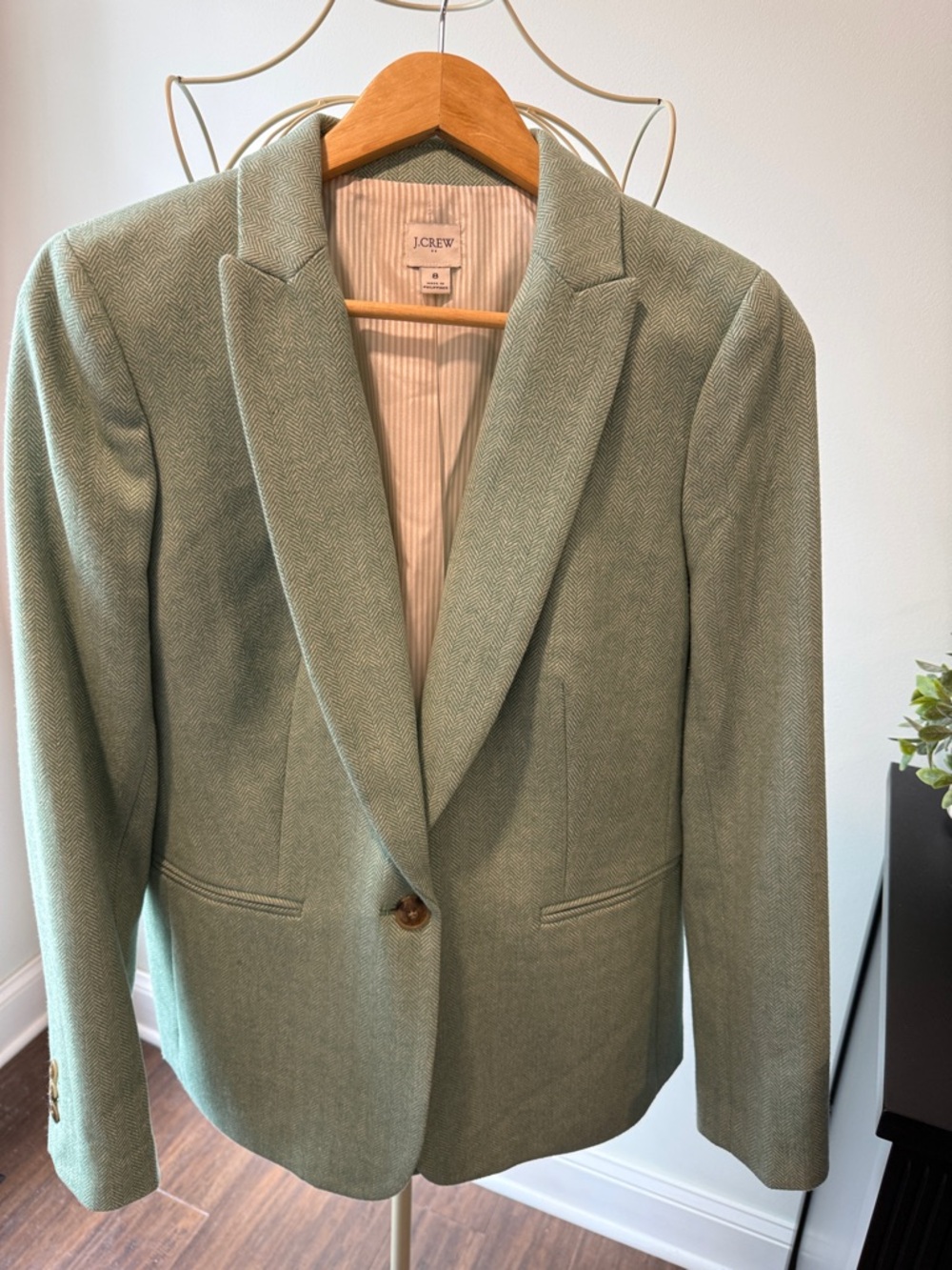 J. Crew Sage Green Herringbone Single-Button Blazer